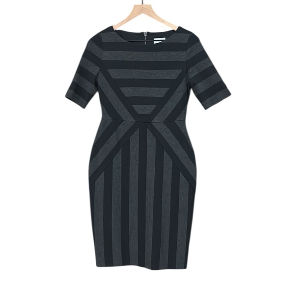 Anthropologie Maeve Geoplane Black Gray Diagonal Stripe Ponte Sheath Dress Sz 6 - Picture 4 of 11